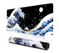 Grand tapis de souris pour ordinateur portable de jeu, motif vague de mer, tapis de bureau imperméable et antidérapant, 88 x 40 cm, 3 mm d'épaisseur, tapis de table en caoutchouc Kanagawa Surf et noir