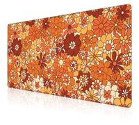 Grand tapis de souris rétro bohème à fleurs, tapis de souris antidérapant étendu, bords cousus épais, imperméable, 80 x 40 cm (floral vintage rainuré)