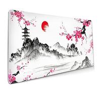 Grand tapis de souris rose aquarelle avec base en caoutchouc antidérapant avec bords cousus, collines japonaises, 90 x 40 cm, taille XL