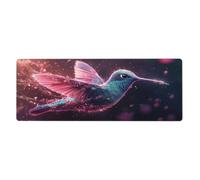 Grand tapis de souris rose métallisé imprimé colibri floral pour ordinateur portable avec bords cousus longue base en caoutchouc antidérapant pour bureau maison décoration de bureau 80 x 30 cm