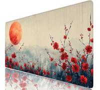 Grand Tapis de Souris Rouge XL 700 x 400 x 3mm Sous Main Bureau, Surface Lisse Confortable, Fleurs De Pêcher Tapis Souris Gaming avec Bords Cousus Renforcés, Protection de Table Imperméable H0-365