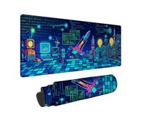 Grand tapis de souris sur le thème du robot futuriste Pixel Art 30,5 x 81,3 | Thème Pixel Art, sous-main, fond de code binaire, design d'interface d'ordinateur, accessoire de bureau pour passionnés de