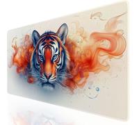 Grand Tapis de Souris Tigre, Sous Main Bureau Etendu avec Bords Surpiqués, Tapis de Souris Gaming Rouge Haute Précision et Vitesse, Imperméable Base Anti-Dérapage Protection Bureau pour Maison FR-6200