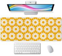 Grand tapis de souris vintage à fleurs jaunes XL - Tapis de souris de jeu étendu pour ordinateur portable - 80 x 30 cm