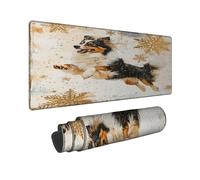 Grand tapis de souris Winter Dog Art - Motif chien doré et blanc - Bords cousus - Caoutchouc antidérapant - Lavable - Pour la maison et le bureau - 30,5 x 81,3 cm