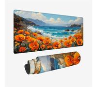 Grand Tapis de Souris XXL 27.5 x 11.8 inch, Fleur Tapis de Souris Gamer Océan Motifs, Mousepad avec Bords Cousus et Antidérapant Imperméable, Mousepad pour Gamer, PC, Ordinateur, Bureau, Model 758