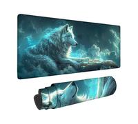 Grand Tapis de Souris XXL 600 X 300 mm, Loup Tapis Souris Blanc Motif avec Base en Caoutchouc Antidérapant Désign, Imperméable Mouse Pad avec Bords Cousus, Accessoire Bureau, Cadeau Femme -zzg2505Z4