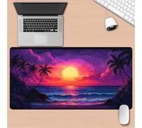 Grand Tapis de Souris XXL 600x300x3 mm, Paysage Tropical Coucher de Soleil, Surface Performante Optimisée pour Capteur, Bords Cousus Finis, Base Antidérapante, Accessoire de Bureau et Gaming Décoratif