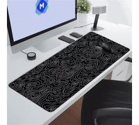 Grand Tapis de Souris XXL 800x300x3mm Topographie Noire, Tapis de Bureau Gaming Haute Précision Base en Caoutchouc Antidérapant Bords Cousus pour Gamer, Ordinateur, PC