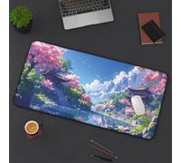 Grand Tapis de Souris XXL Lac Fleurs Montagne 900 x 300 x 2mm, Tapis de Bureau Gamer avec Bords Cousus et Base Antidérapante pour Haute Précision et Vitesse