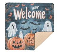 Grand tapis de sport robuste pour l'intérieur et l'extérieur - Résistant à l'eau - Pour bébé - Motif citrouille d'Halloween - 127 x 127 cm