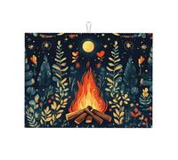 Grand tapis d'égouttage en microfibre réutilisable et lavable avec inscription « In The Anime Night, We were Warming Ourselves by The Fire in The Woods » (45,7 x 61 cm)