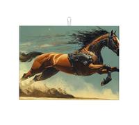 Grand tapis d'égouttage en microfibre réutilisable et lavable Motif cheval mécanique au galop dans le désert 45,7 x 61 cm
