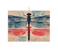 Grand tapis d'égouttage en microfibre réutilisable et lavable pour accessoire de cuisine Motif libellules rouges et bleues 45,7 x 61 cm