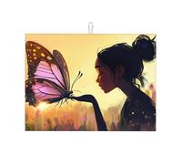 Grand tapis d'égouttage en microfibre réutilisable et lavable pour accessoire de cuisine Motif The Girl Gentle Kissed The Big Butterfly 45,7 x 61 cm