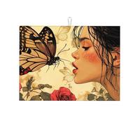 Grand tapis d'égouttage en microfibre réutilisable et lavable pour accessoire de cuisine Motif The Girl Gentle Kissed The Butterfly 45,7 x 61 cm