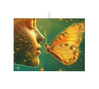 Grand tapis d'égouttage en microfibre réutilisable et lavable pour accessoire de cuisine Motif The Girl Gentle Kissed The Butterfly 45,7 x 61 cm