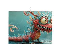Grand tapis d'égouttage en microfibre réutilisable et lavable pour accessoire de cuisine Motif The Little Red Dragon 45,7 x 61 cm