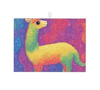 Grand tapis d'égouttage en microfibre réutilisable et lavable pour accessoires de cuisine Motif alpaga arc-en-ciel 45,7 x 61 cm
