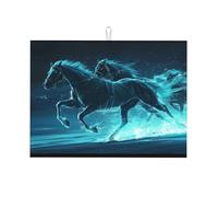 Grand tapis d'égouttage réutilisable et lavable en microfibre Motif cheval au galop Bleu 45,7 x 61 cm