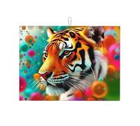 Grand tapis d'égouttage réutilisable et lavable en microfibre Motif tête de tigre arc-en-ciel 45,7 x 61 cm