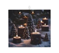 Grand tapis d'égouttoir à vaisselle pour comptoir de cuisine, tapis de séchage super absorbant, il y a de la neige sur les bougies, tapis d'égouttoir antidérapant pour éviers, cafetière, 46 x 41 cm