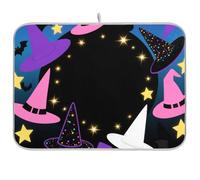 Grand tapis d'égouttoir rectangulaire réutilisable en forme de chapeau de sorcière de rêve Happy Halloween 45,7 x 61 cm pour comptoir de cuisine, décoration d'intérieur