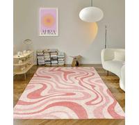 Grand tapis d'intérieur moderne et durable pour chambre à coucher et salon, motif vague rétro, rose, 90 x 150 cm, décoration d'intérieur élégante
