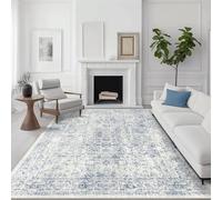 Grand tapis d'intérieur ultra doux et lavable, pour salon, salle à manger, chambre à coucher, antidérapant, motif floral vintage, bleu, 1,8 x 2,7 m