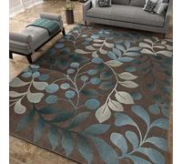 Grand tapis doux lavable et antidérapant pour salon, salle à manger, moderne motif feuilles de plantes sont multicolore, marron, 120 x 200 cm