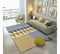 Grand tapis doux pour chambre à coucher, salon, bureau et salle à manger, décoration d'intérieur, moderne, triangle, rectangulaire, grille combinée bleu et jaune, 200 x 300 cm