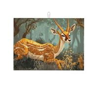 Grand tapis égouttoir à vaisselle en microfibre réutilisable et lavable pour accessoire de cuisine Motif A Big Deer in The Woods 45,7 x 61 cm