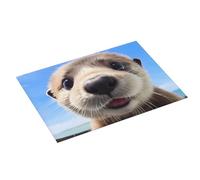 Grand tapis égouttoir à vaisselle pour comptoir de cuisine - Tapis absorbant en microfibre avec boucle de suspension - Motif loutre bleu ciel - 45,7 x 61 cm