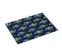 Grand tapis égouttoir à vaisselle pour comptoir de cuisine - Tapis antidérapant avec boucle de suspension - Motif tortue bleue - 45,7 x 61 cm