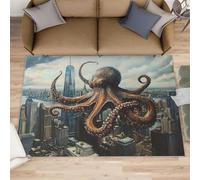 Grand tapis géant en forme de pieuvre pour salon, chambre à coucher, motif horizon urbain, salon, science-fiction surréaliste pour chambre à coucher, lavable, antidérapant et doux pour décoration