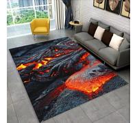 Grand Tapis,Impression 3D Volcan Lave Magma Volcanique,Tapis Antidérapant Rouge Noir Orange pour Salon Chambre Salle de Bain Cuisine Couloir Canapé Paillasson Salle de Jeux (Coloré 2,50x120 cm)