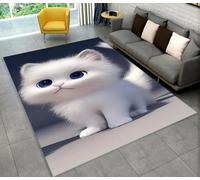 Grand Tapis Joli Motif Chat Chaton 3D,pour Chambre de Garçon ou de Fille,Tapis de Chevet,Salon Carpet,Salle de Jeux,Salle de Bain,Canapé Rug,Mat de Bienvenue (Blanc,160x200 cm)
