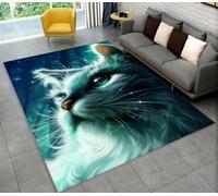 Grand Tapis Joli Motif Chat Chaton 3D,pour Chambre de Garçon ou de Fille,Tapis de Chevet,Salon Carpet,Salle de Jeux,Salle de Bain,Canapé Rug,Mat de Bienvenue (Bleu,60x90 cm)