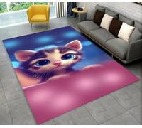 Grand Tapis Joli Motif Chat Chaton 3D,pour Chambre de Garçon ou de Fille,Tapis de Chevet,Salon Carpet,Salle de Jeux,Salle de Bain,Canapé Rug,Mat de Bienvenue (Rose,50x120 cm)