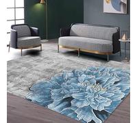 Grand tapis lavable pour salon, accessoires de décoration de sol, motif floral bleu, moderne, gris, 200 x 250 cm