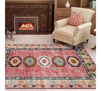 Grand tapis moderne à poils courts antidérapant pour salon et chambre à coucher - Rouge - 180 x 280 cm - Style rétro - Doux au toucher - Design élégant