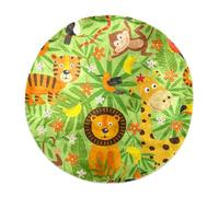 Grand tapis moderne à poils longs moelleux pour décoration de salon, chambre à coucher, motif animaux de la jungle, lion, girafe, singes, 120 cm, cercle