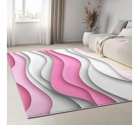 Grand tapis moderne pour salon, design simple ondulé et antidérapant, lavable, pour chambre à coucher et bureau, gris, blanc, rose, 90 x 150 cm, solution élégante de plancher d'intérieur