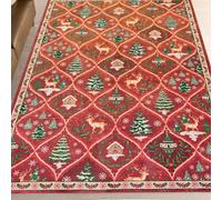 Grand tapis moderne vert, arbre de Noël, flocon de neige, cerf, maison, rouge, orange, 180 x 250 cm, tapis décoratif pour salon, chambre à coucher, salle à manger, chambre d'adolescent, tapis qui ne