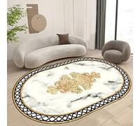 Grand tapis ovale doux, antidérapant, lavable, pour chambre d'enfant, salon, motif marbre blanc doré, 180 x 250 cm, parfait pour décoration d'intérieur