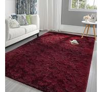 Grand tapis pelucheux rectangulaire en peluche pour chambre à coucher, salon, 2,4 x 3 m, pour filles, enfants et garçons, antidérapant et lavable pour chambre d'enfant, salle de classe, bordeaux