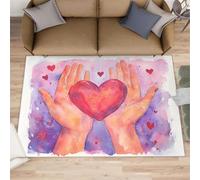 Grand tapis représentant un cœur dans les mains - 160 x 230 cm - Peinture à l'aquarelle - Pour chambre à coucher, chambre d'enfant - Motif amour romantique - Ne perd pas ses poils - Pour chambre