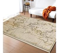 Grand Tapis Rétro Carte du Monde Imprimer Salon Moderne Ado Garçons Chambre Chevet Tapis Chaise D'ordinateur Anti-dérapant Tapis de Sol Enfant Tapis de Jeu Beige Jaune Marron (Couleur 6,80x160 cm)