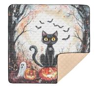 Grand tapis robuste d'Halloween motif chat noir sorcière pour que bébé puisse jouer sur le sol pour intérieur et extérieur, tapis d'éveil léger et pliable pour bébés, nourrissons et tout-petits, 127 x