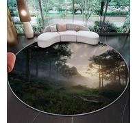 Grand Tapis Rond 140 cm - Nature Brume matinale forêt Prairie Design, Coloré Poils Courts Doux, Lavable en Machine & Antidérapant, Idéal pour Salon, Chambre d'enfant et Grand Séjour